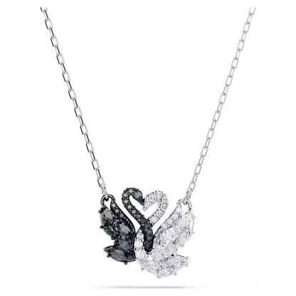 Swarovski Swan Pendant Necklace – Black & White Mixed Metal Elegance
