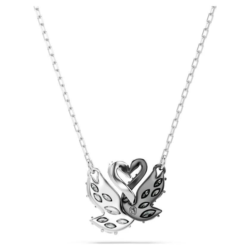 Swarovski Swan Pendant Necklace – Black & White Mixed Metal Elegance