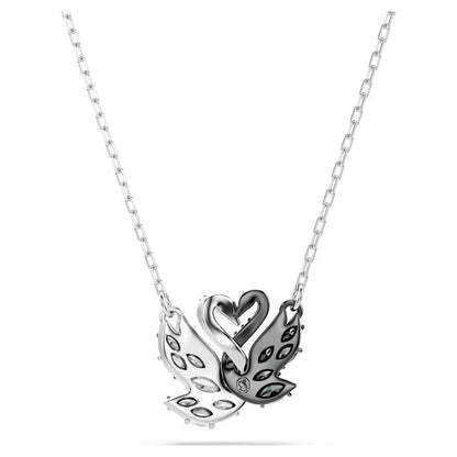 Swarovski Swan Pendant Necklace – Black & White Mixed Metal Elegance