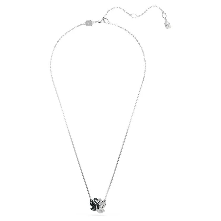 Swarovski Swan Pendant Necklace – Black & White Mixed Metal Elegance