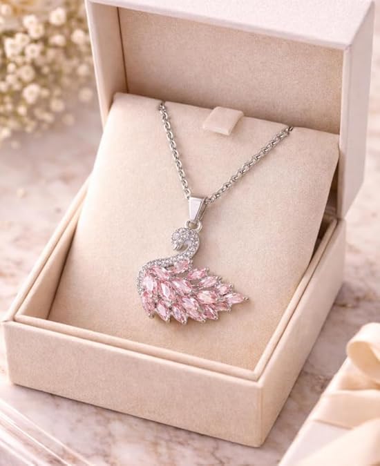 Swan Necklace Rose Pink