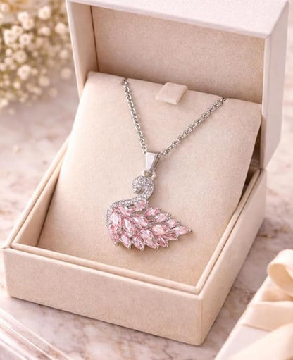 Swan Necklace Rose Pink