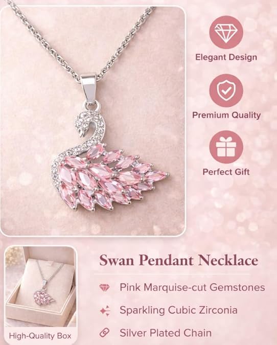Swan Necklace Rose Pink