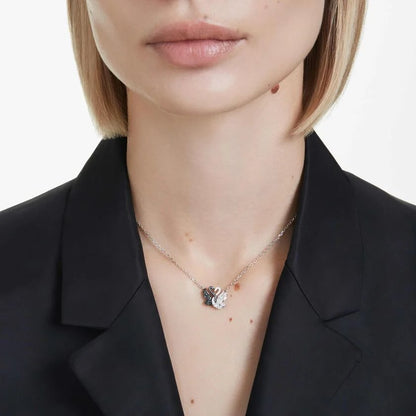 Swarovski Swan Pendant Necklace – Black & White Mixed Metal Elegance